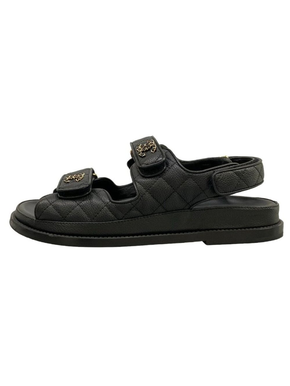 Chanel Sandals Black Quilted Gold CC Logo